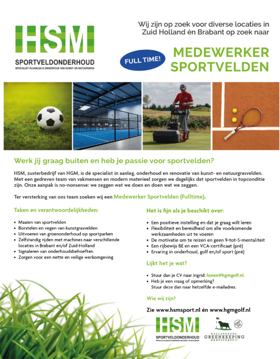 HSM vacature, sportvelden, onderhoud